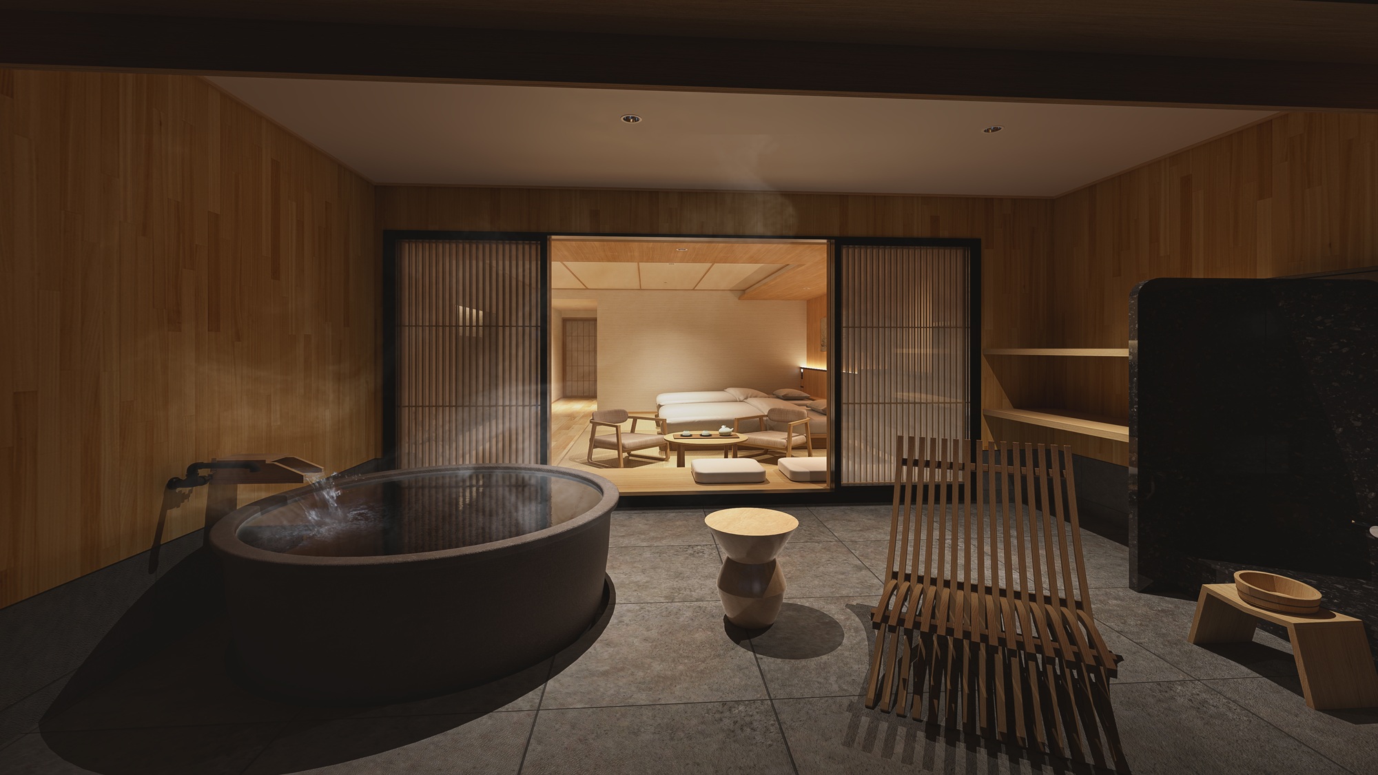 【客室】温泉かけ流し半露天風呂※写真はイメージです