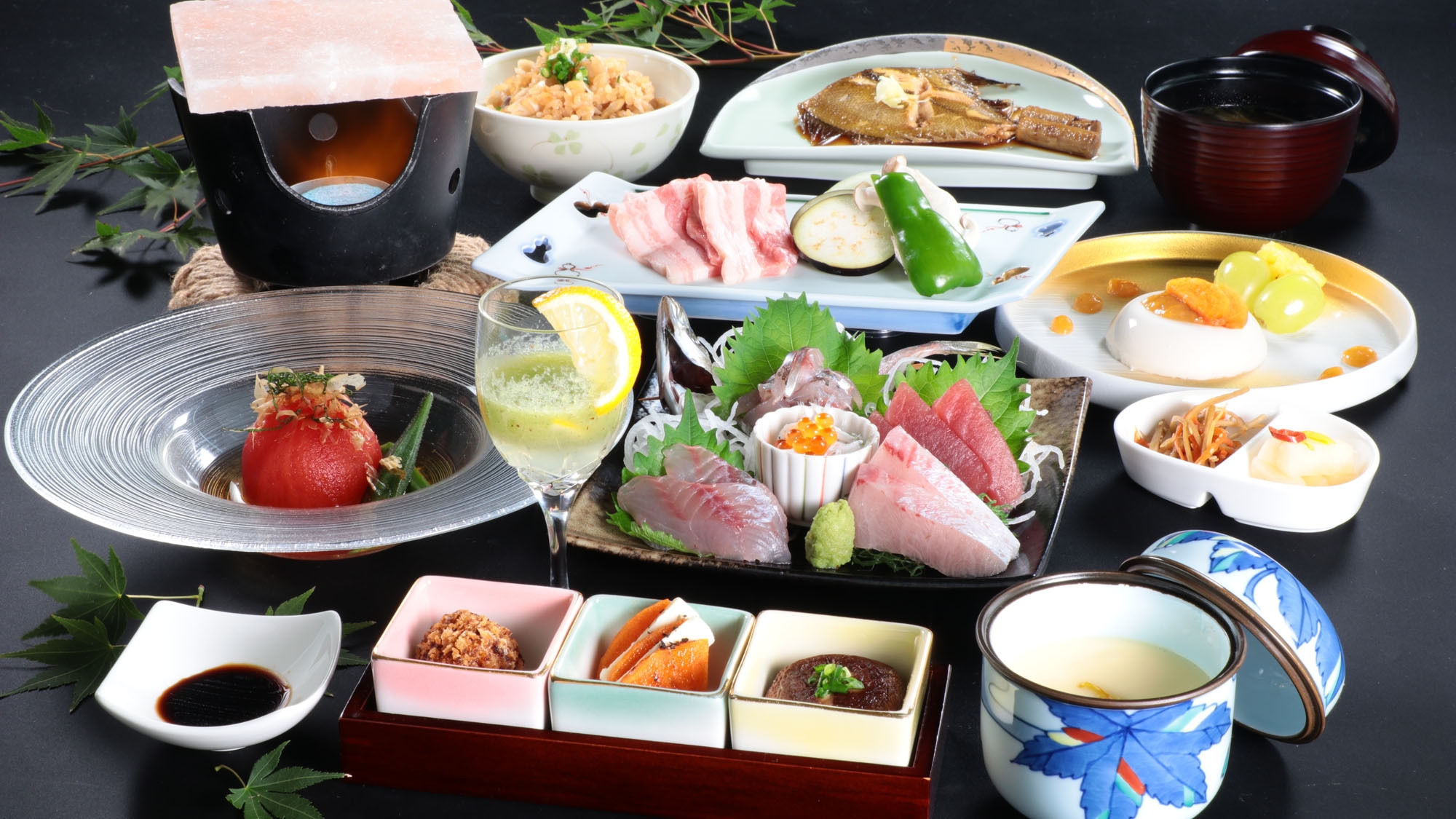 【グレードアップ】　岩塩プレート焼き＋お造り盛り合わせで、ちょっと特別な贅沢ディナー 1泊2食