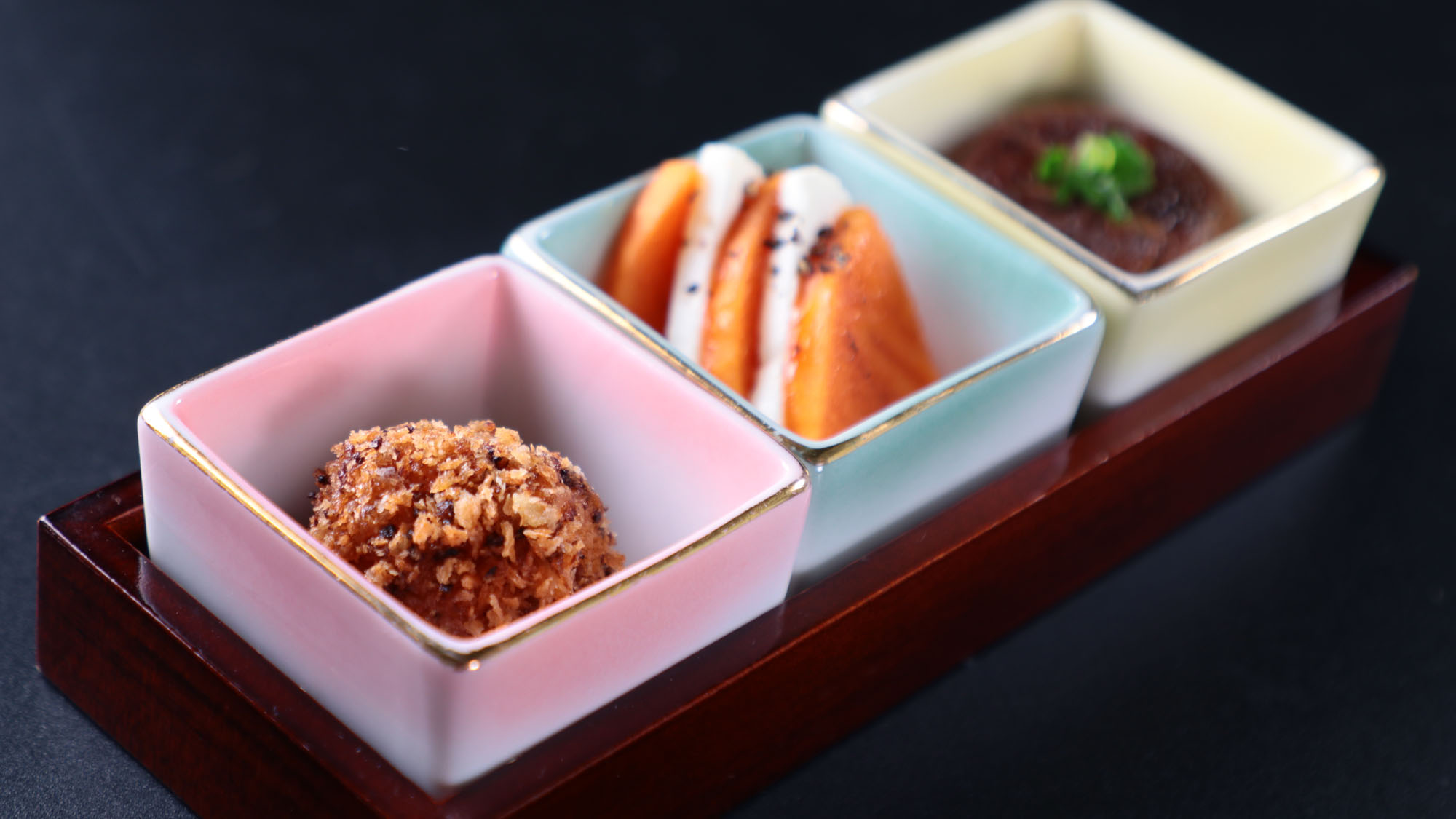 料理_夕食_先附三点盛り*