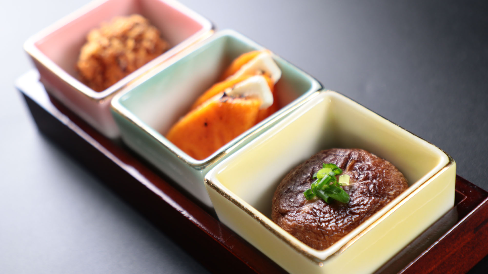 料理_夕食_先附三点盛り*