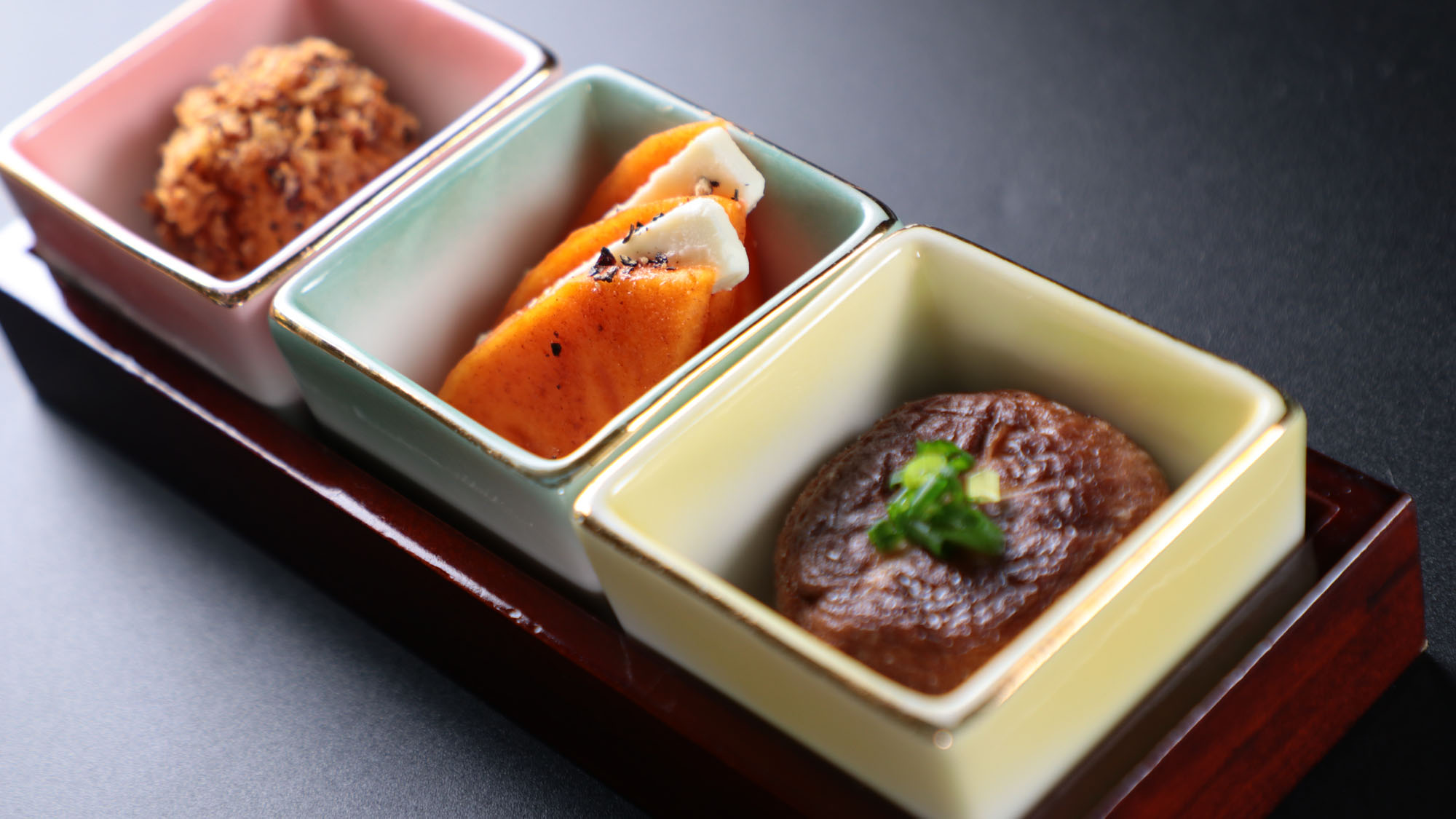 料理_夕食_先附三点盛り*