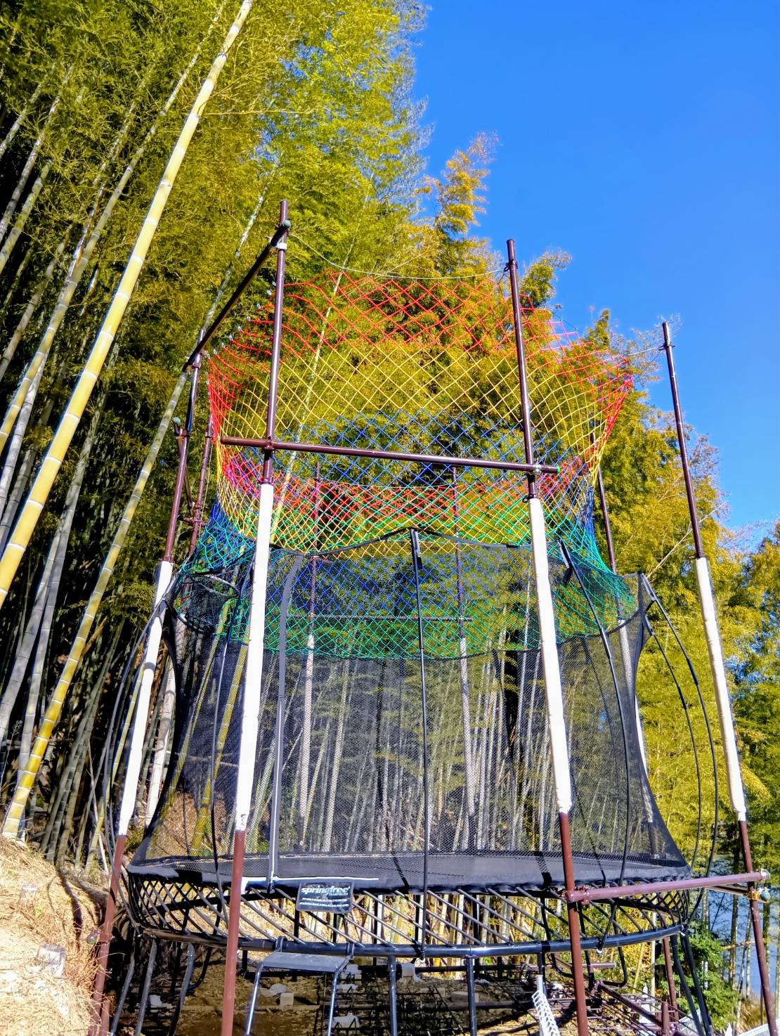 高台にあるトランポリン、浮遊感と絶景をお楽しみください