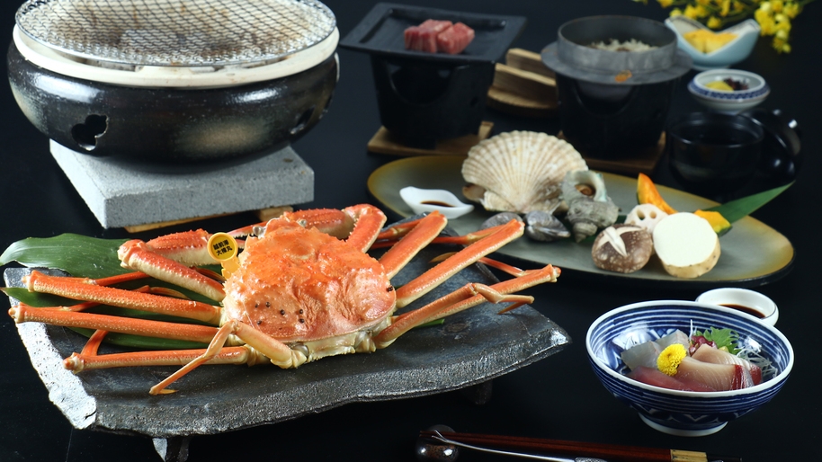 冬の味覚王『越前蟹』×海鮮焼×若狭牛♪炭火焼懐石 950g以上特特大サイズ蟹をシェアする仲良しプラン