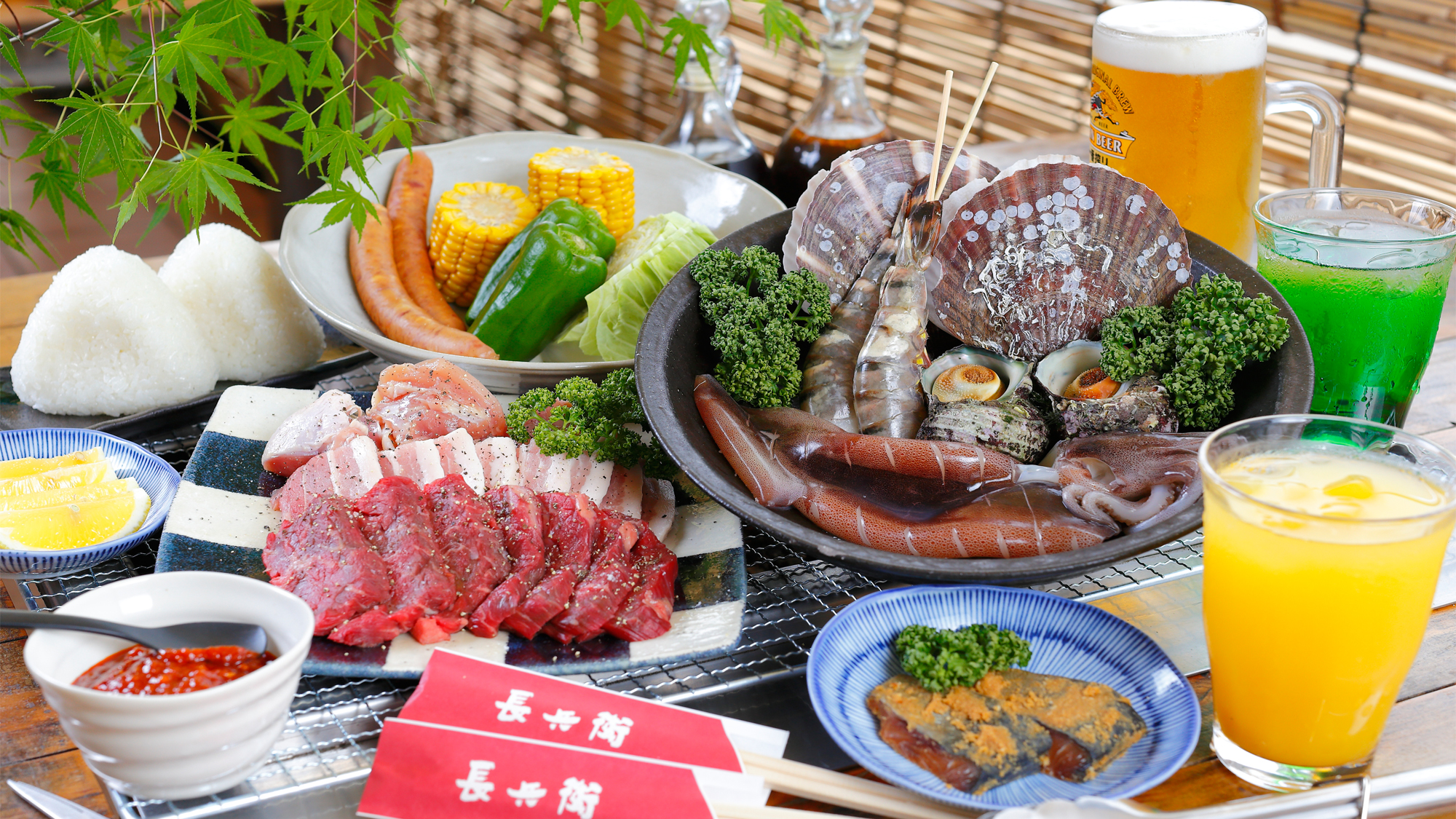海辺のテラス席で海鮮６種×お肉もたっぷりのまんぷくＢＢＱプラン♪デイユースでもＯＫ♪