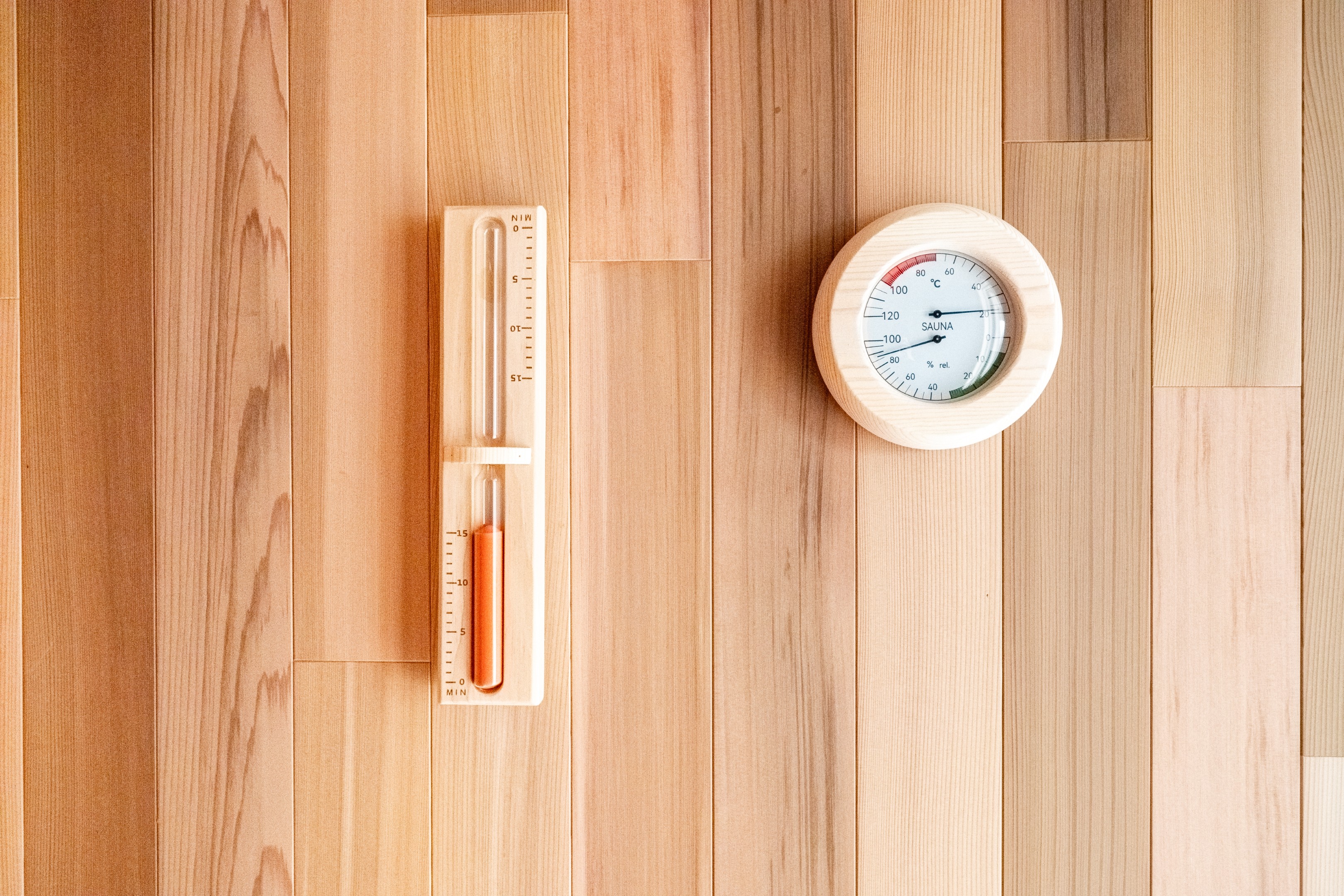 温度計、砂時計（サウナ内）