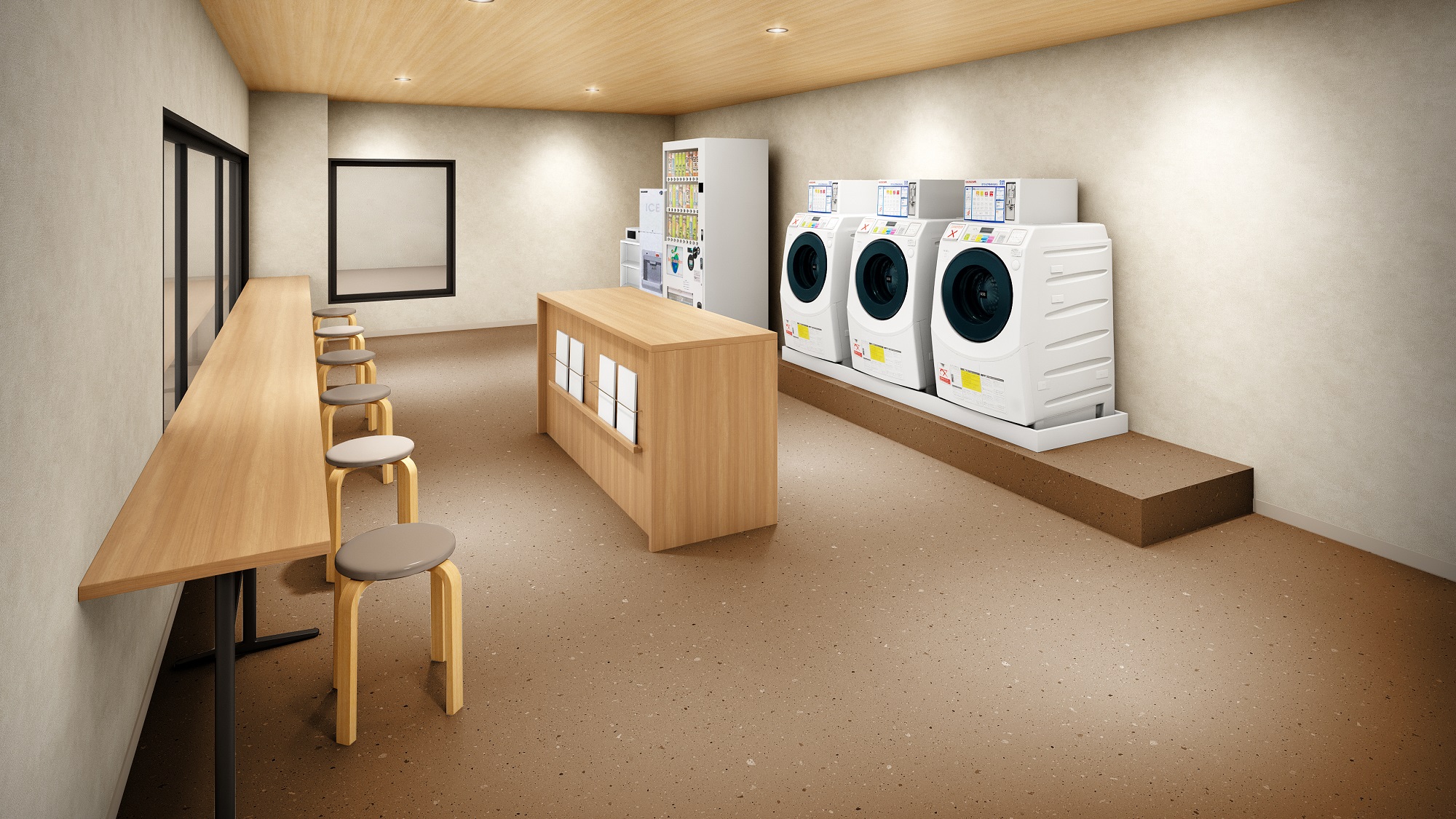 3階「ランドリールーム」コインランドリー　自動販売機　製氷機　電子レンジ