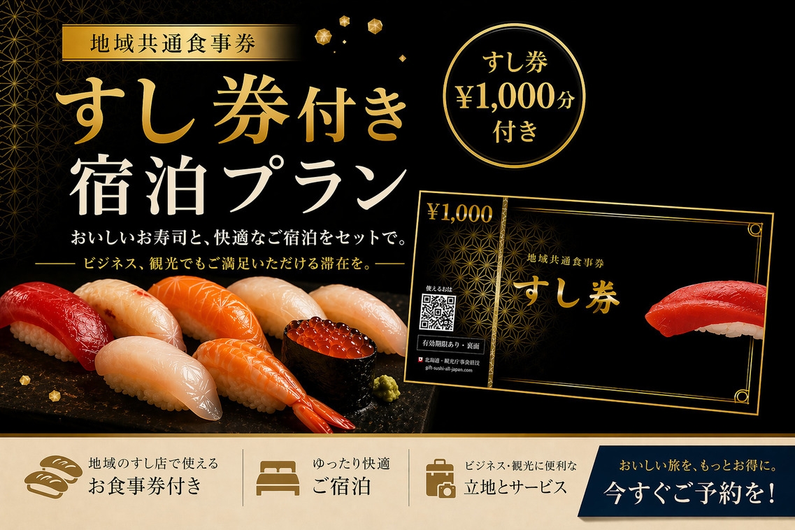 【1，000円寿司券付き】人気寿司店で気仙沼の旬を味わう♪使える出張応援！プラン（朝食付き）