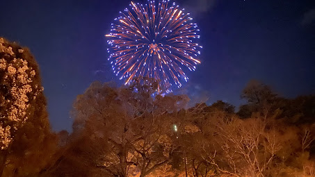 若草山の山焼き　花火はホテルの近所で打ち上げられます