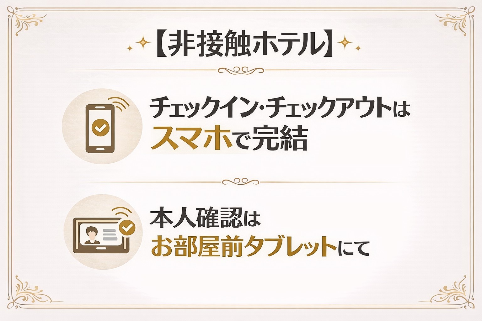 事前チェックインはスマホで、お部屋の前タブレットでセルフチェックイン。
