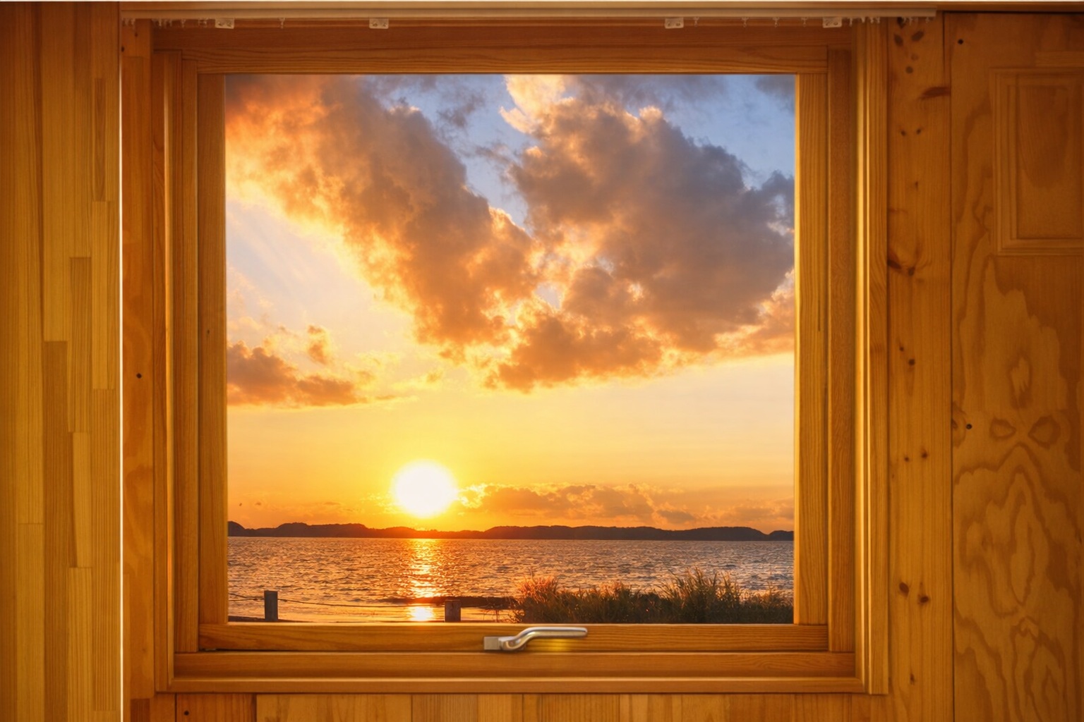 お部屋の窓から広がる夕焼けの湖景色が、特別なひとときを演出します。