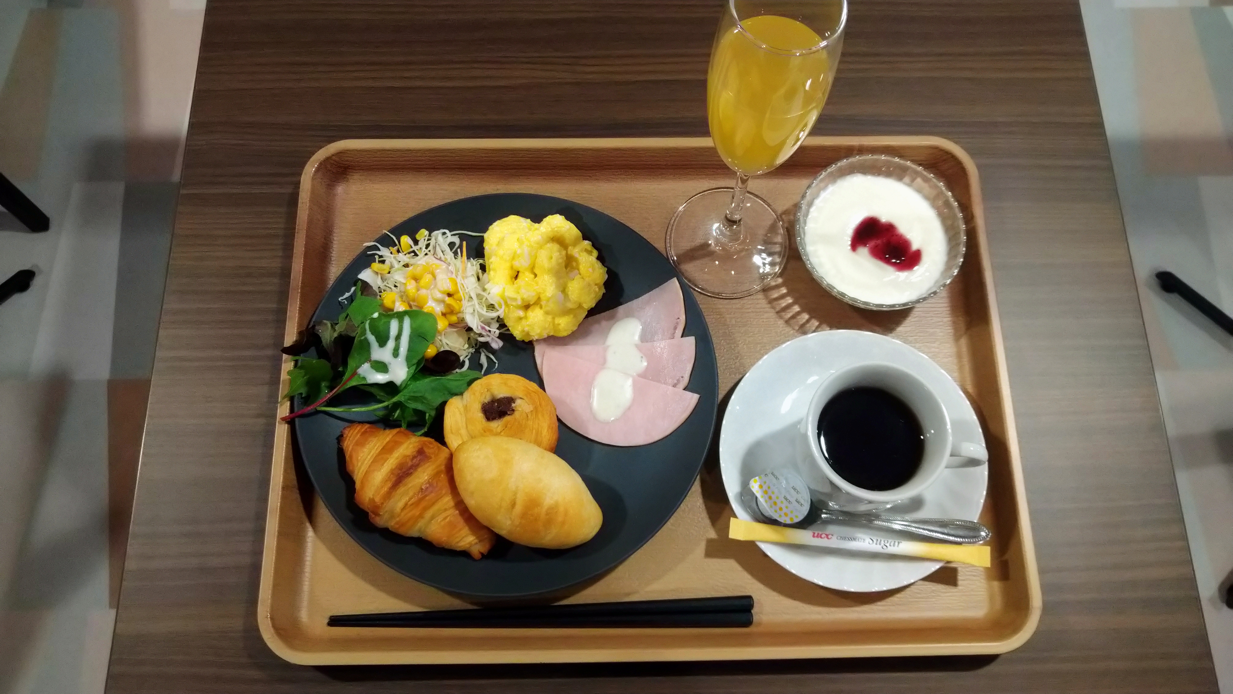 朝食セット。サウナ後にお召し上がり下さい。