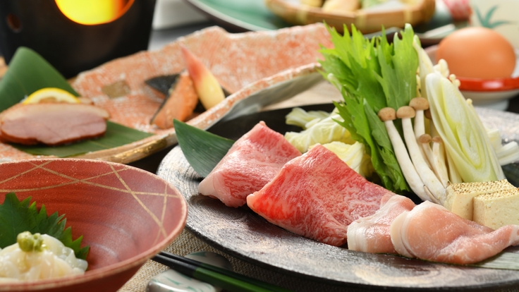 【リニューアル記念◆5つの特典＆福島牛×会津豚すき焼き会席】会津味覚と源泉かけ流し湯満喫（1泊2食）