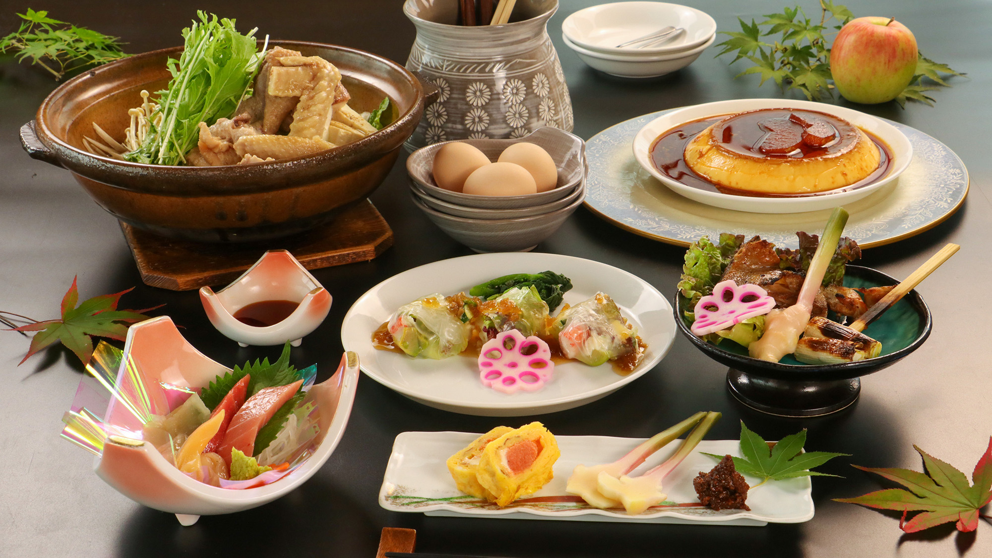 #夕食　大子町の食材をふんだんに使用した、彩り豊かな和食膳。