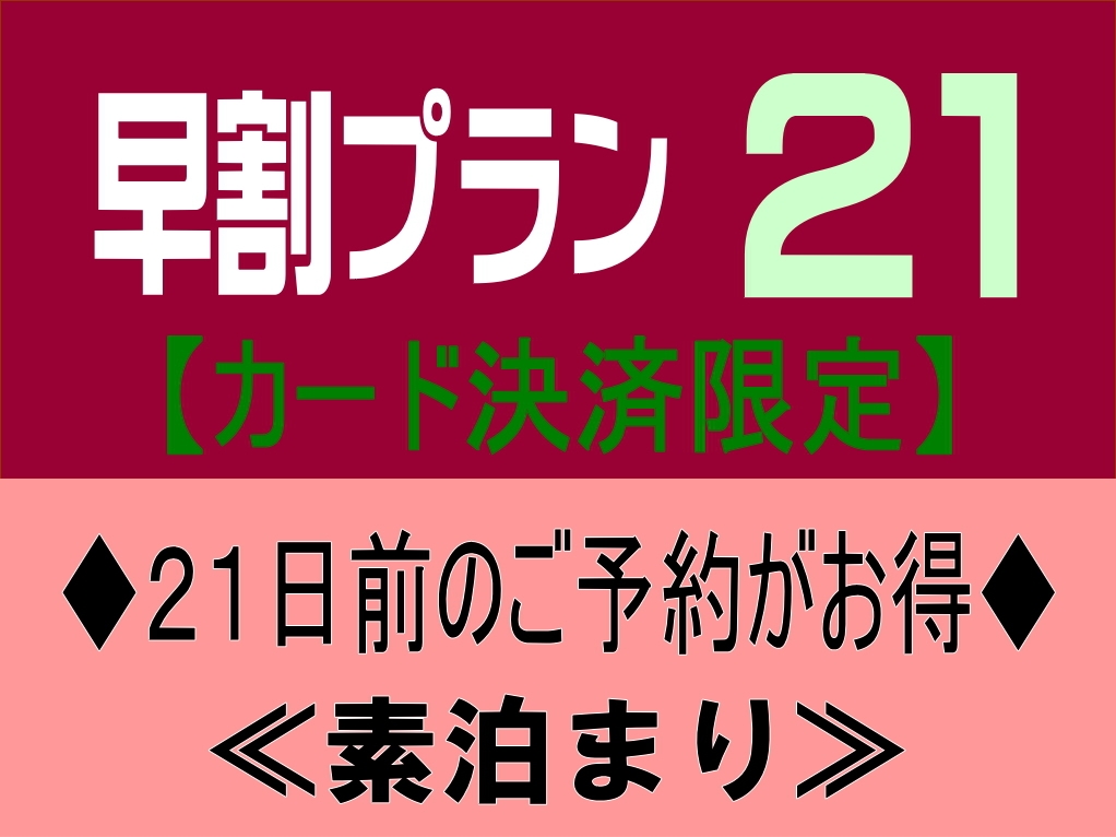 【事前カード決済限定】早割２１☆素泊まり☆早期予約でオトクな価格！※２０日前から返金不可（全室禁煙）