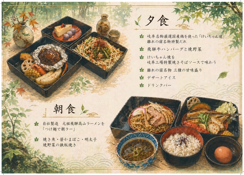 【岐阜グルメ満喫】飛騨牛ハンバーグ×名物けいちゃん焼！朝は高山ラーメンをつけ麺で堪能