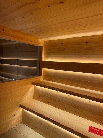 森を眺めながらの夜サウナ