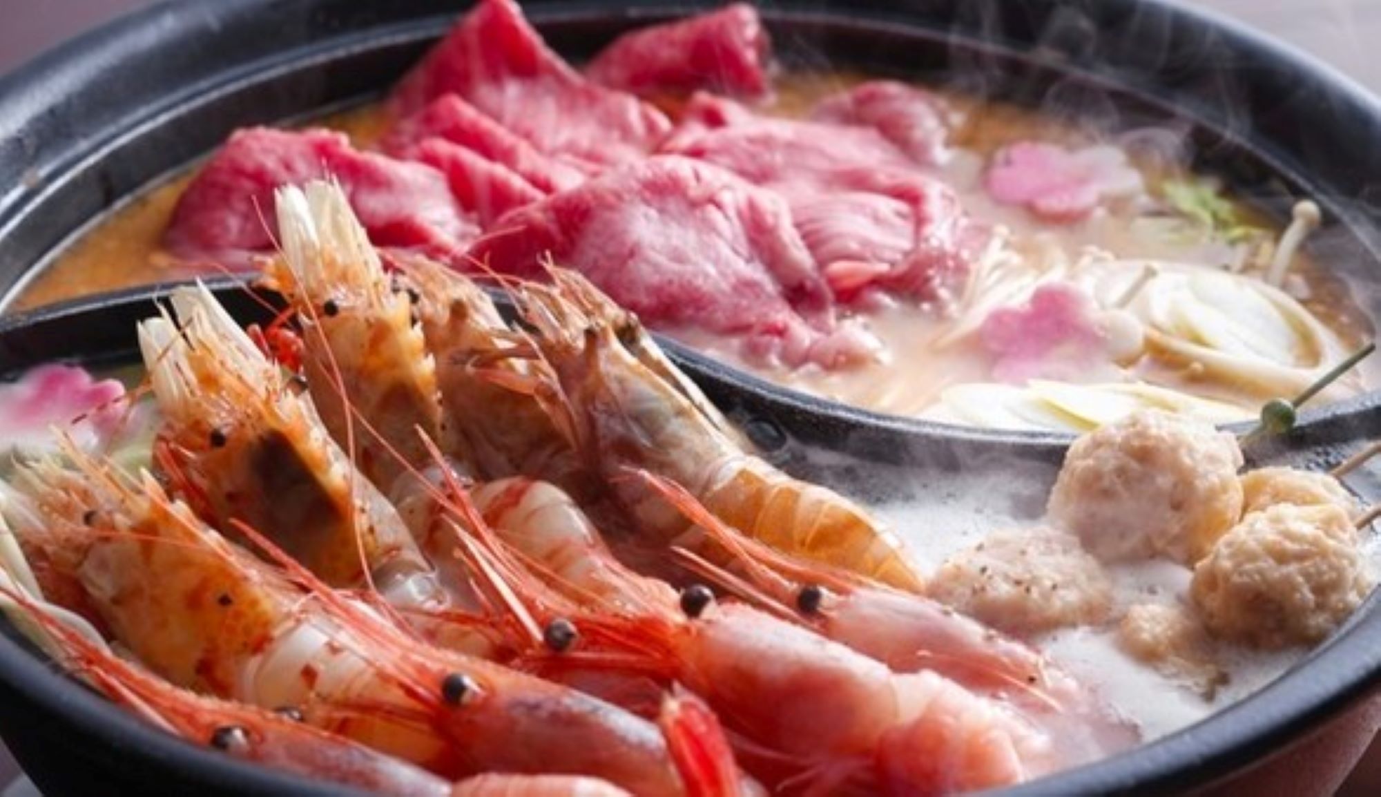 浜坂地えび食べくらべ×但馬ビーフ×こだわりWスープ鍋会席プラン（4/1〜10/31）