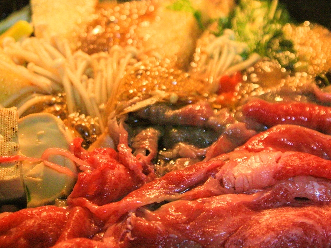 旬野菜でお鍋プラン　【牛すき焼き】　夕食イメージ