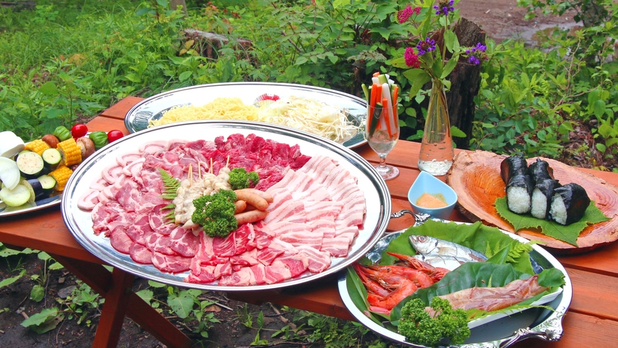 ◆大自然の中でBBQ♪信州食材もたくさん使用してボリューム満点です！