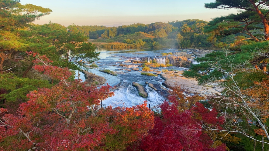 【曽木の滝の紅葉】一帯は自然公園となっており美しい紅葉と滝の共演が楽しまめす。