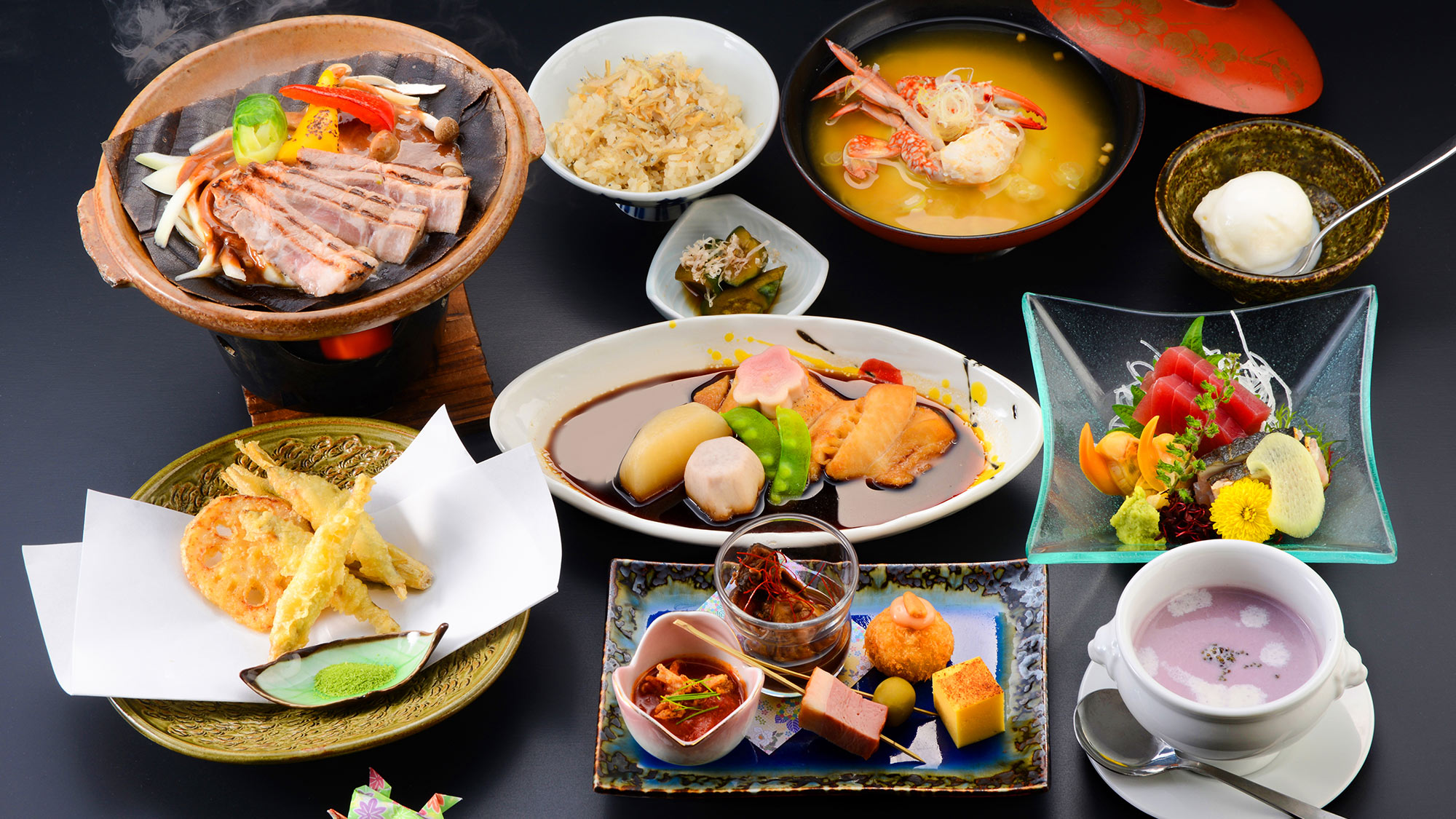 ・【夕食：スタンダード一例】季節の食材を生かし、見た目にも美しい会席料理