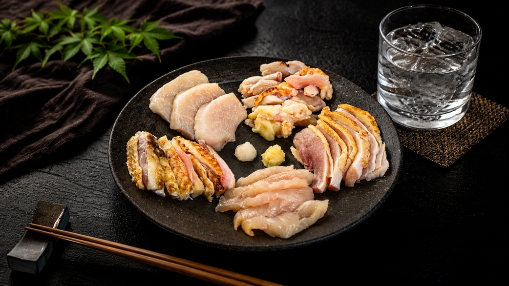 【食の特典＆朝食付き】【平日限定】知覧の名店「大摩桜」特選鳥刺し5種盛り付き｜ブランド地鶏を堪能