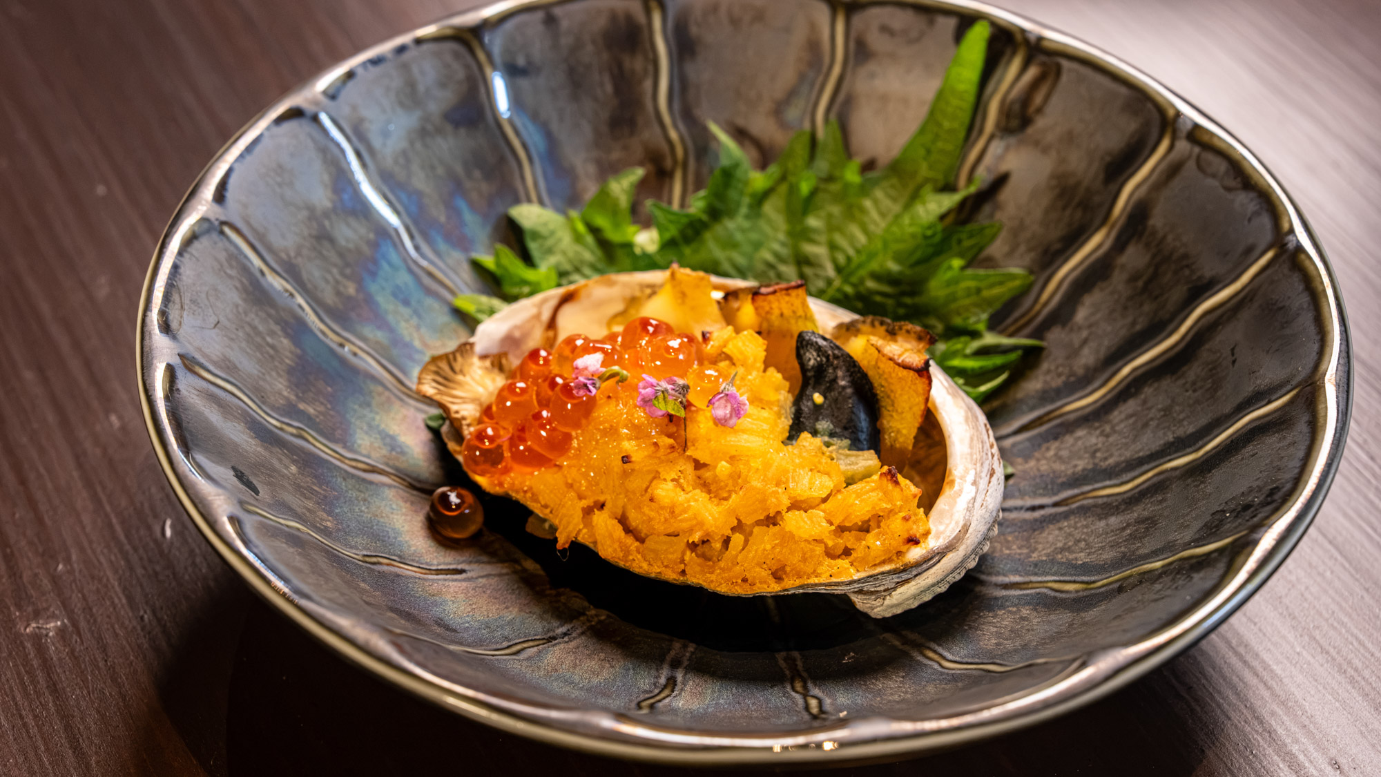 雲丹といくらの煮鮑