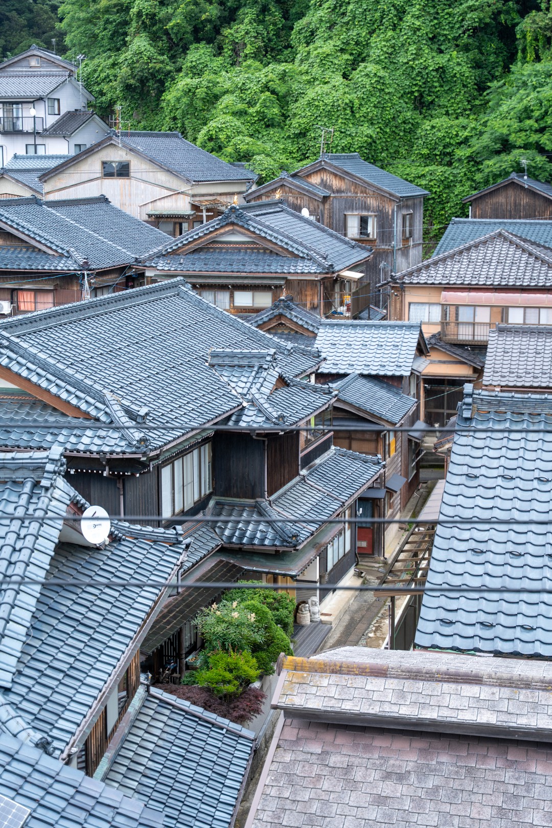 どこか懐かしい瓦屋根が連なる風情ある漁師町の街並み。