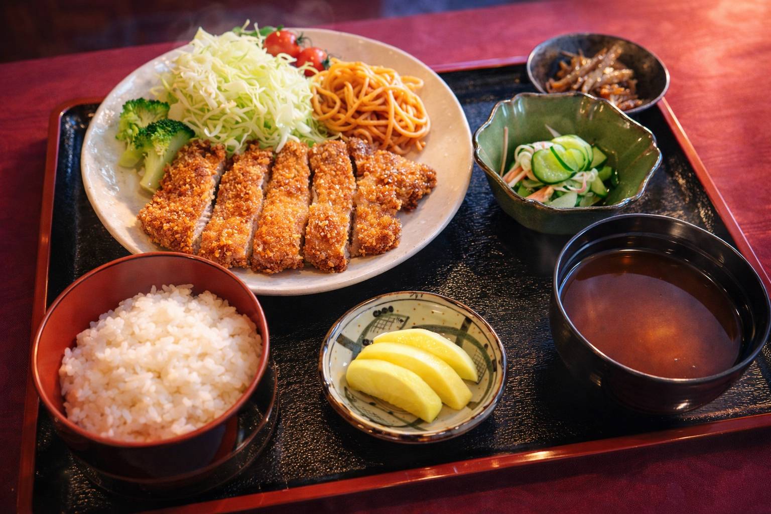 夕食一例（メイン：とんかつ）