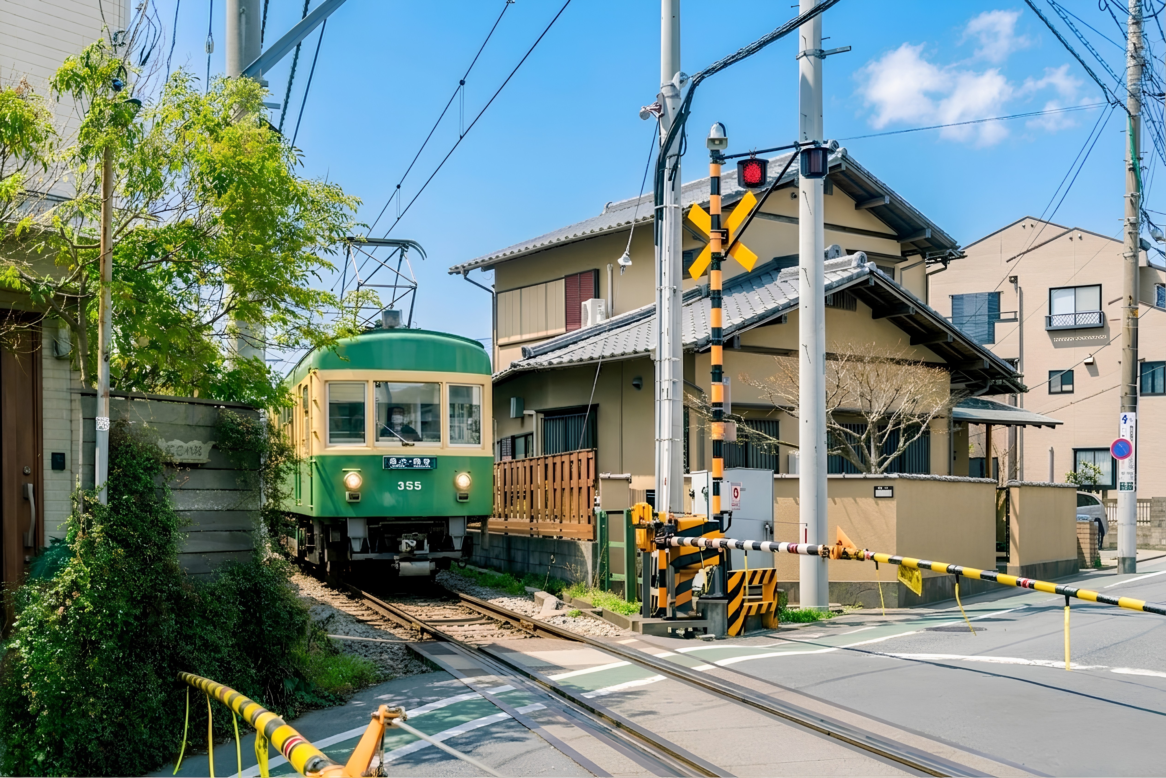 外観｜目の前を走る江ノ電と踏切
