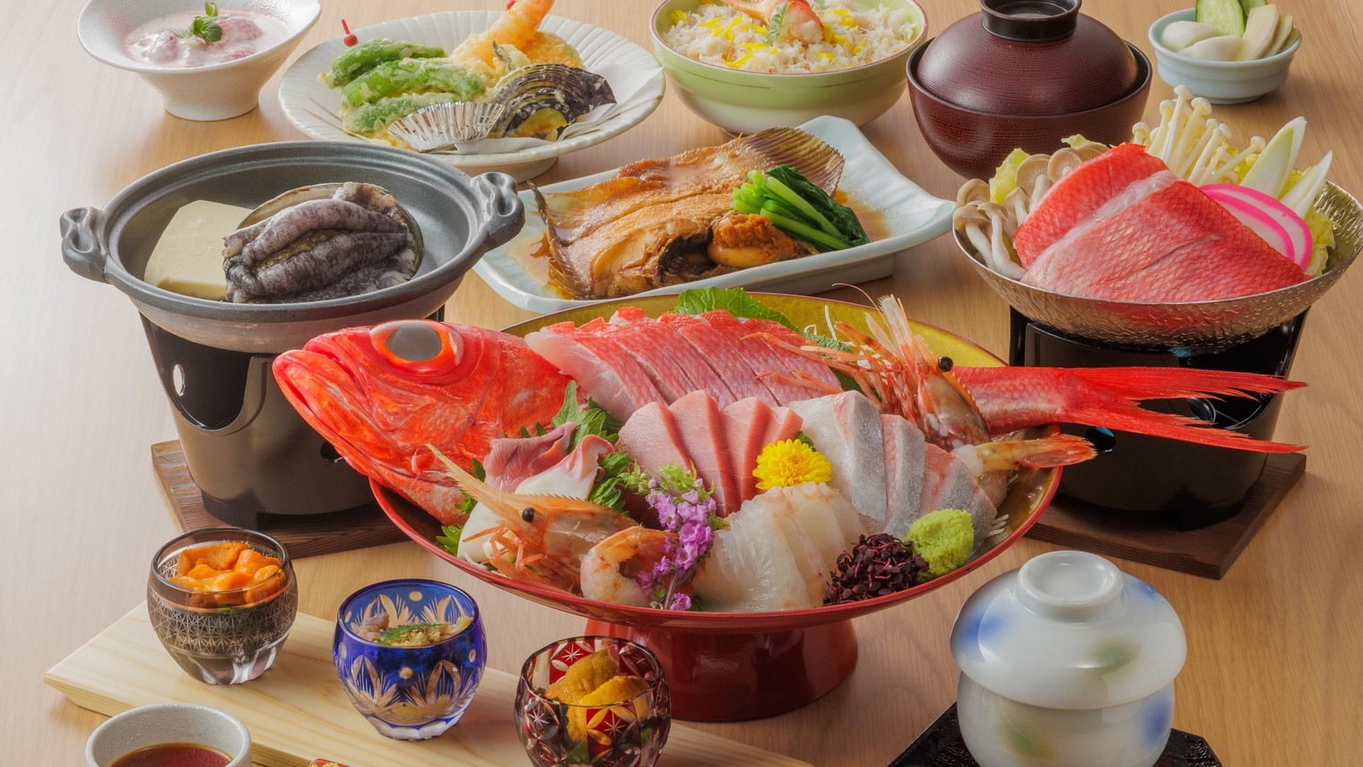 【ベーシックプラン】常磐ものを中心とした豪華海鮮魚介の刺盛りとアワビの踊り焼付きプラン