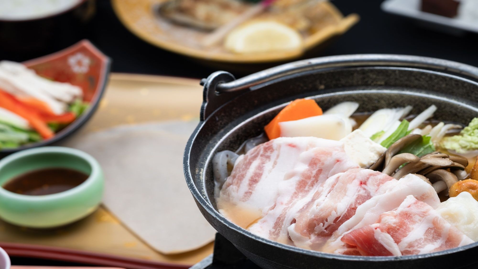 【１日７部屋２０名様平日限定！】あわしま会席＋山賊鍋+上州牛ミニステーキ　お一人様１２，９８０円より