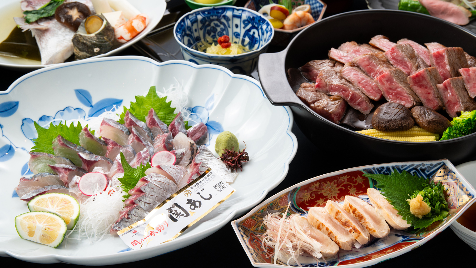 【三大味覚満喫】「関アジ」や「おおいた和牛」「豊のしゃも」といった、豊の国の味覚を満喫できます。