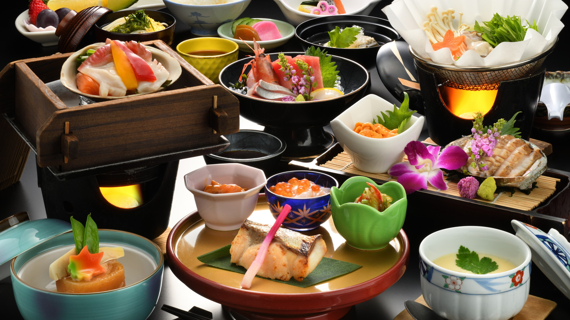 鮑とウニ付き和食膳