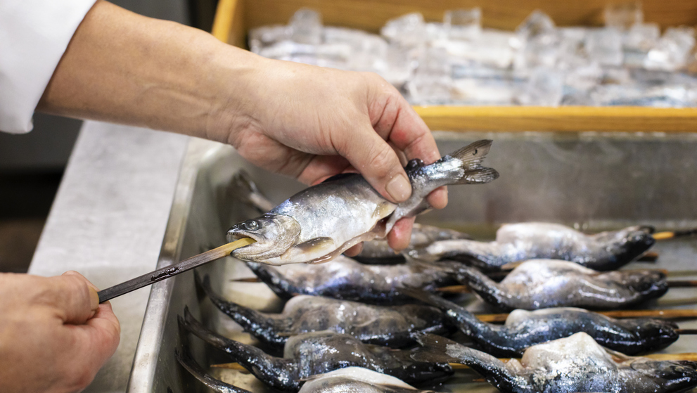 【バイキング】白老町虎杖浜産のヤマメを使用した「ヤマメの塩焼き」