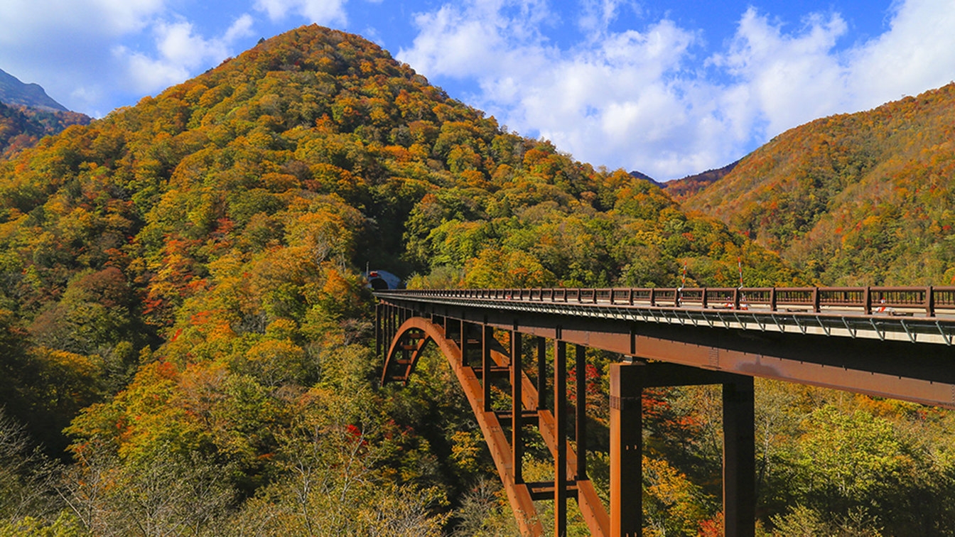 【半日観光ツアー】甲子高原と塔のへつりの紅葉観光＆道の駅しもごうツアー＜お食事はバイキング＞