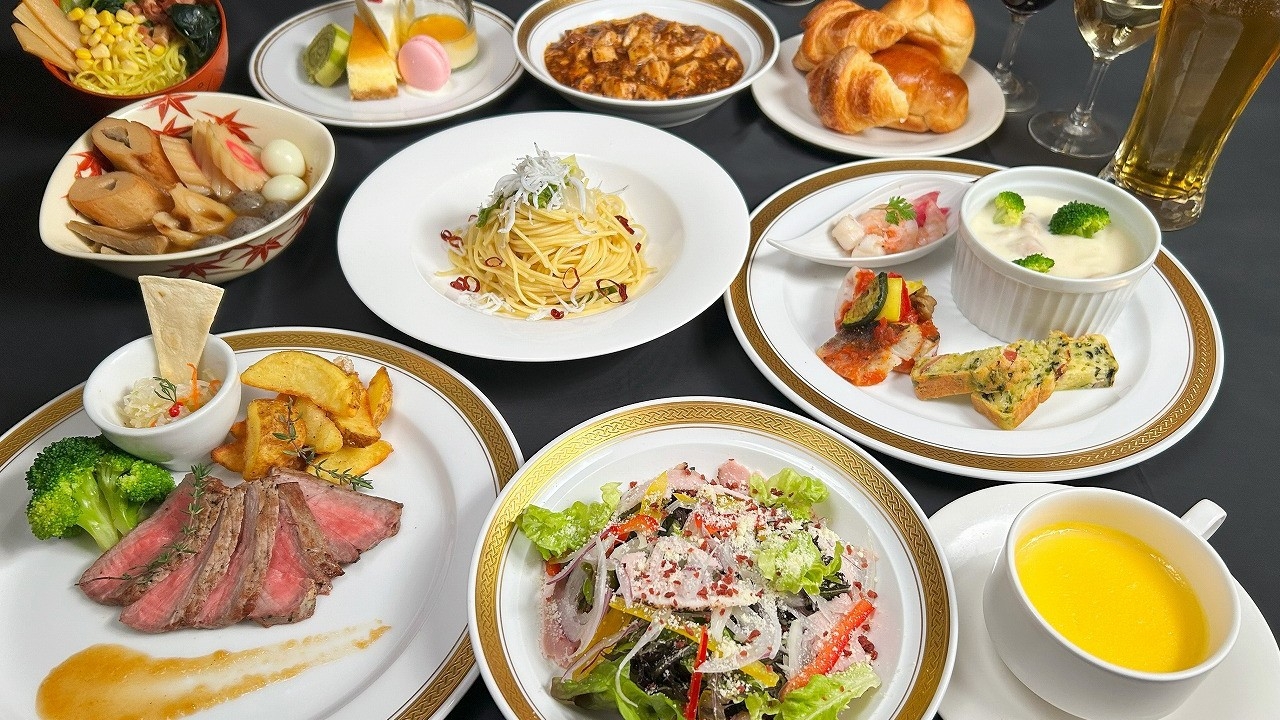 【１泊２食】夕食（和洋中ブッフェ飲み放題付き）地元食材の朝食ブッフェ付プラン★駅から5分！