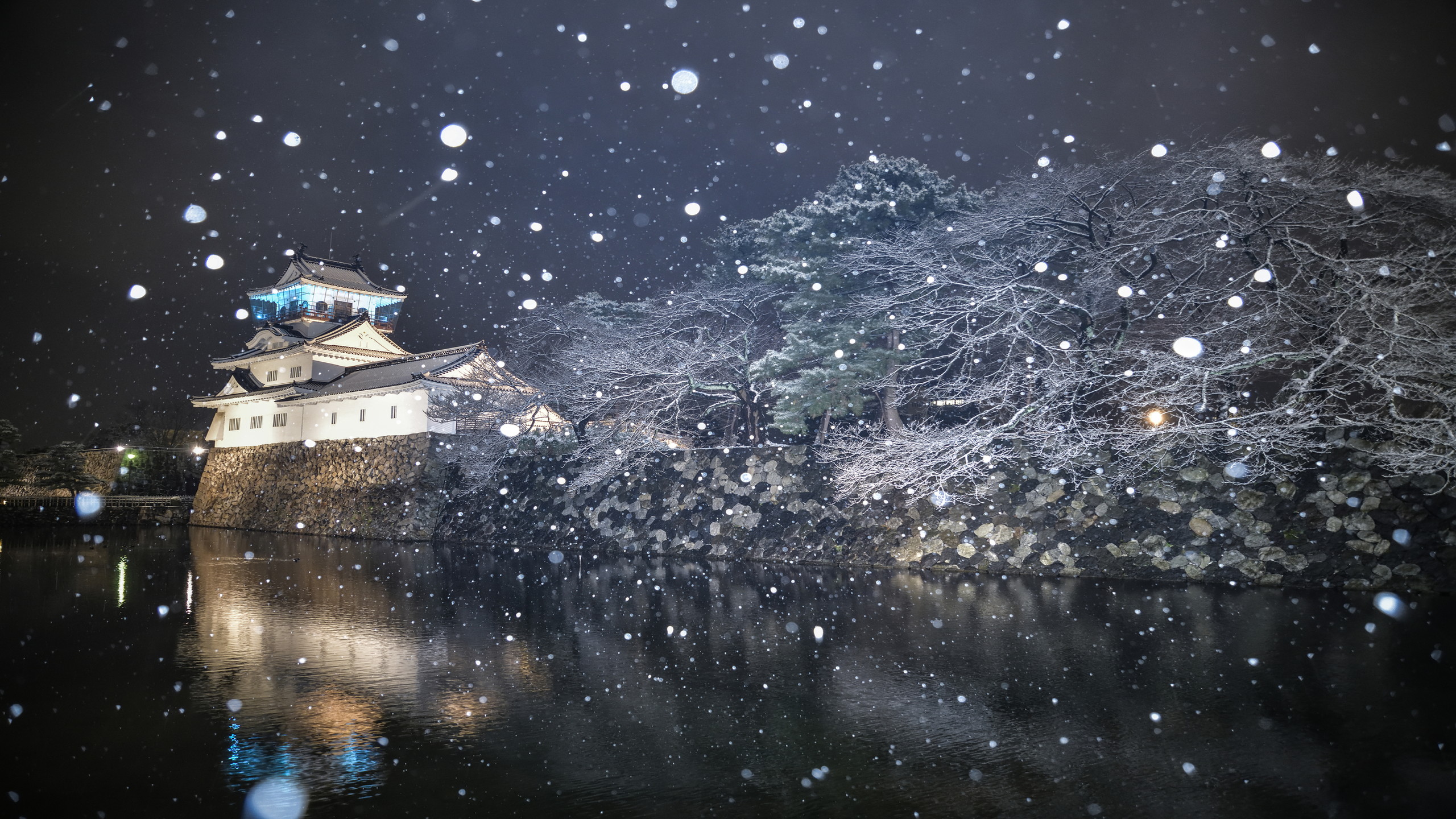 雪の降り始めの神秘的な富山城【写真提供:（公社）とやま観光推進機構】