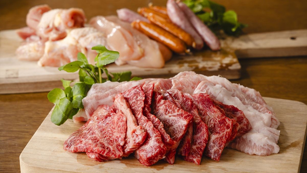 【夕食のみ／BBQ肉付】＜厳選お肉＞黒毛和牛カルビ・黒豚トントロ・錦爽鶏！お口でとろける贅沢食感！