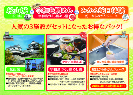 松山城と絶品‼宇和島鯛めし＆みかん蛇口体験　
