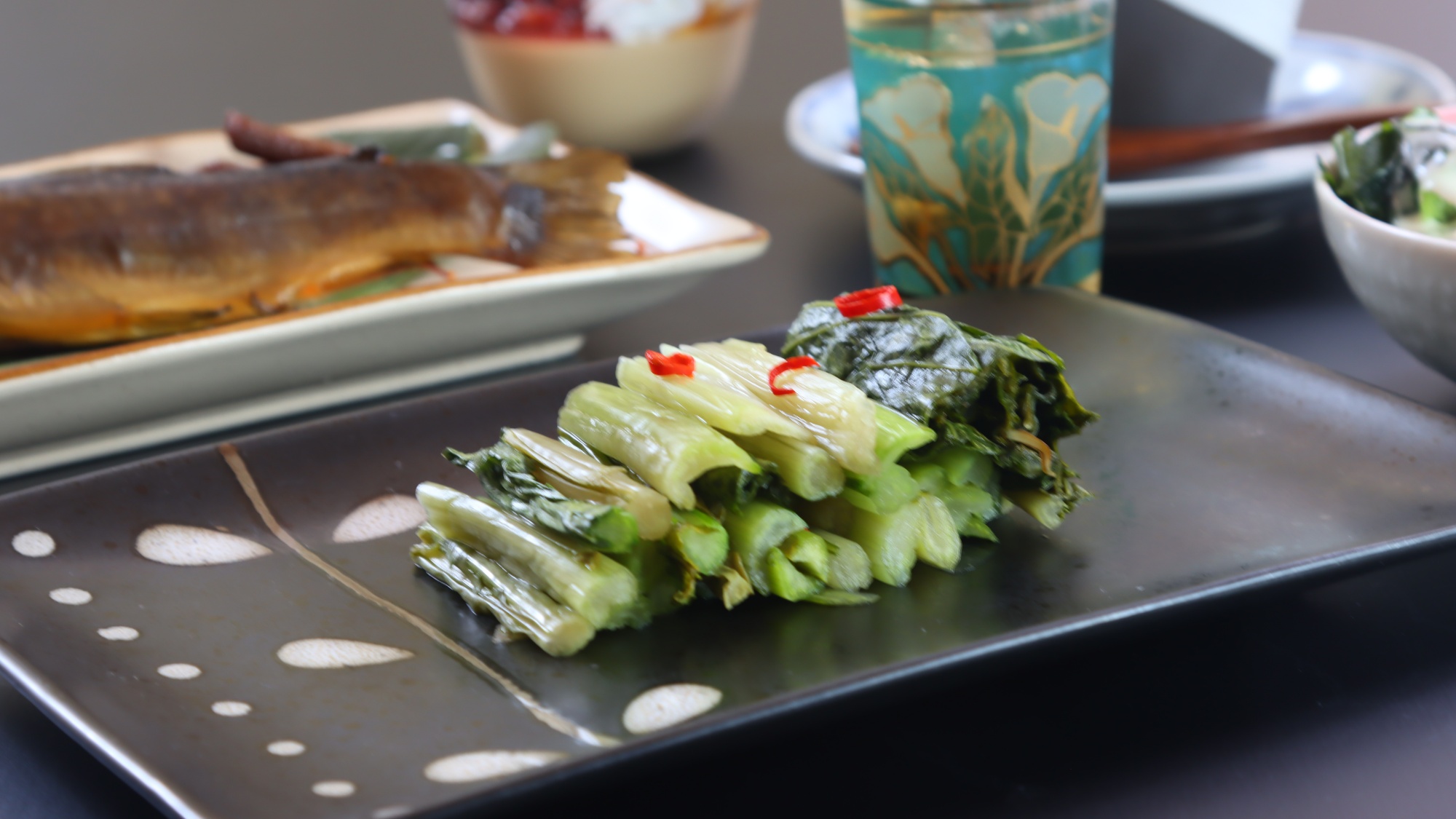 夕食一例 野沢菜漬け