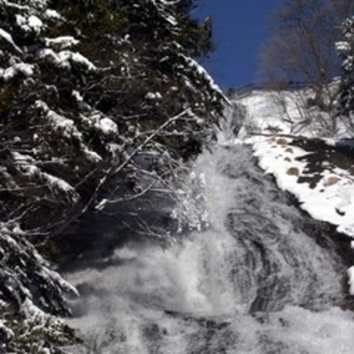 冬の湯滝。迫力満点。真近でご覧ください！