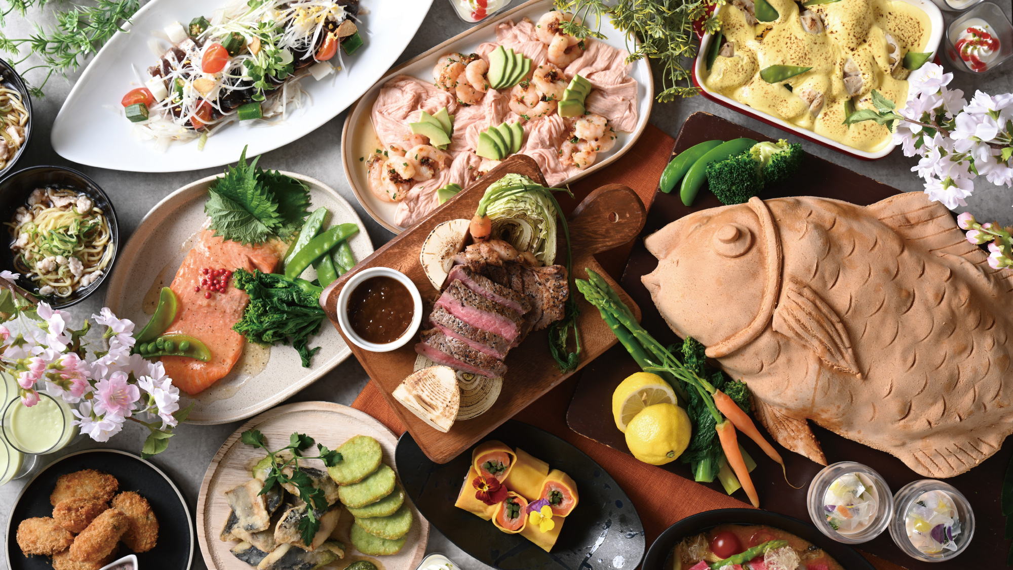 春のﾃﾞｨﾅｰﾌﾞｯﾌｪは真鯛や春野菜、旬の味覚を心ゆくまでお召し上がりください【2026年春】