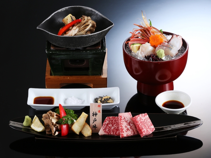 【お料理アップグレード】神戸牛陶板焼きと特選お造り付き｜厳選食材を贅沢に食す