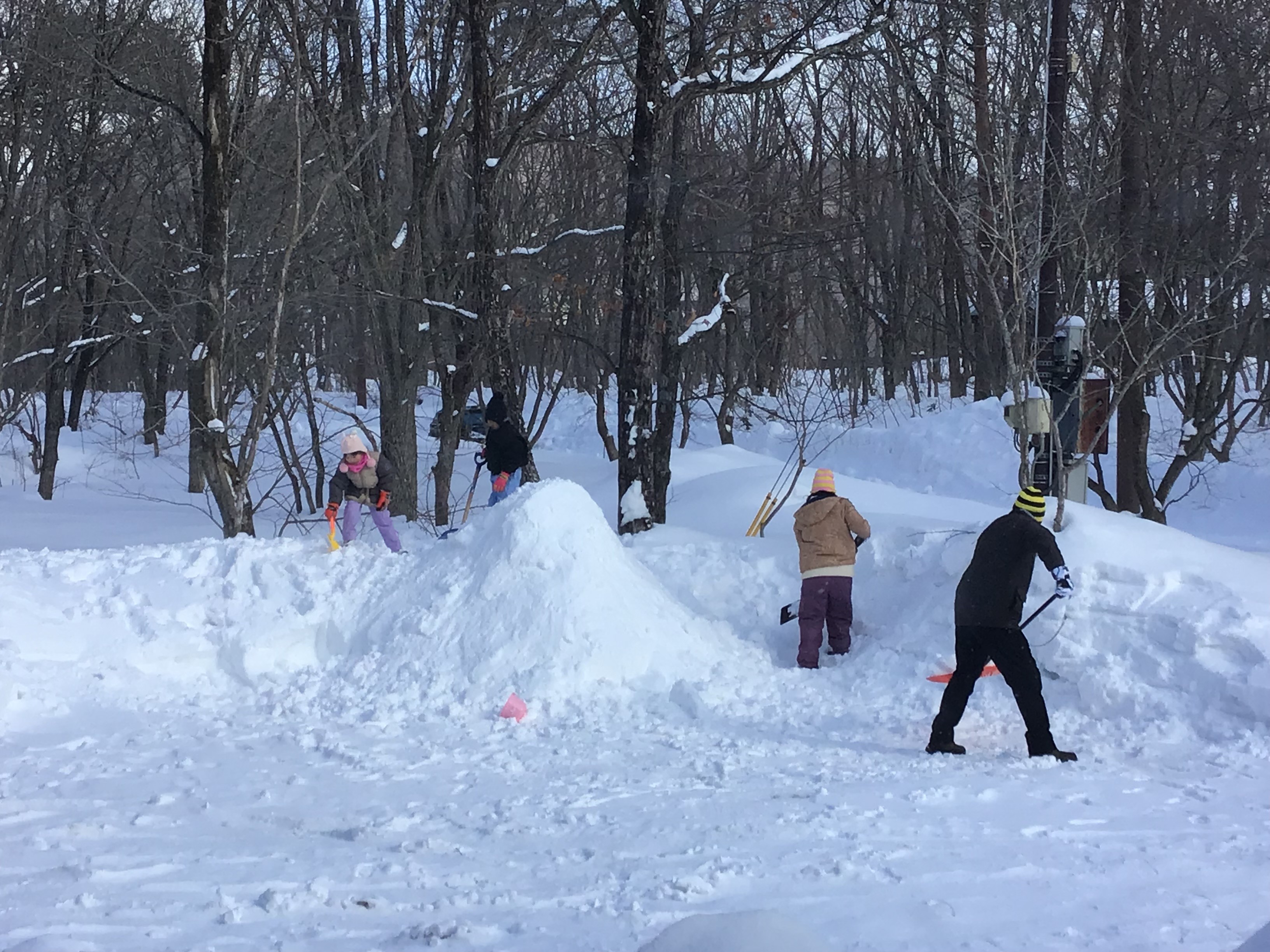 雪遊び、家族みんなで