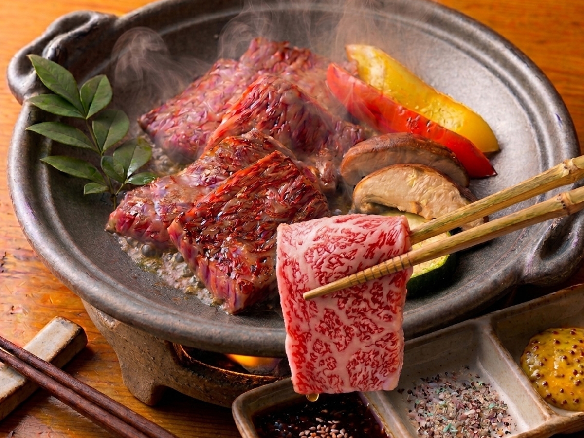 【伊予牛カルビと夏野菜の陶板焼付×ビュッフェ】上品な旨味の伊予牛に舌鼓♪彩り豊かな夏野菜でグルメ堪能