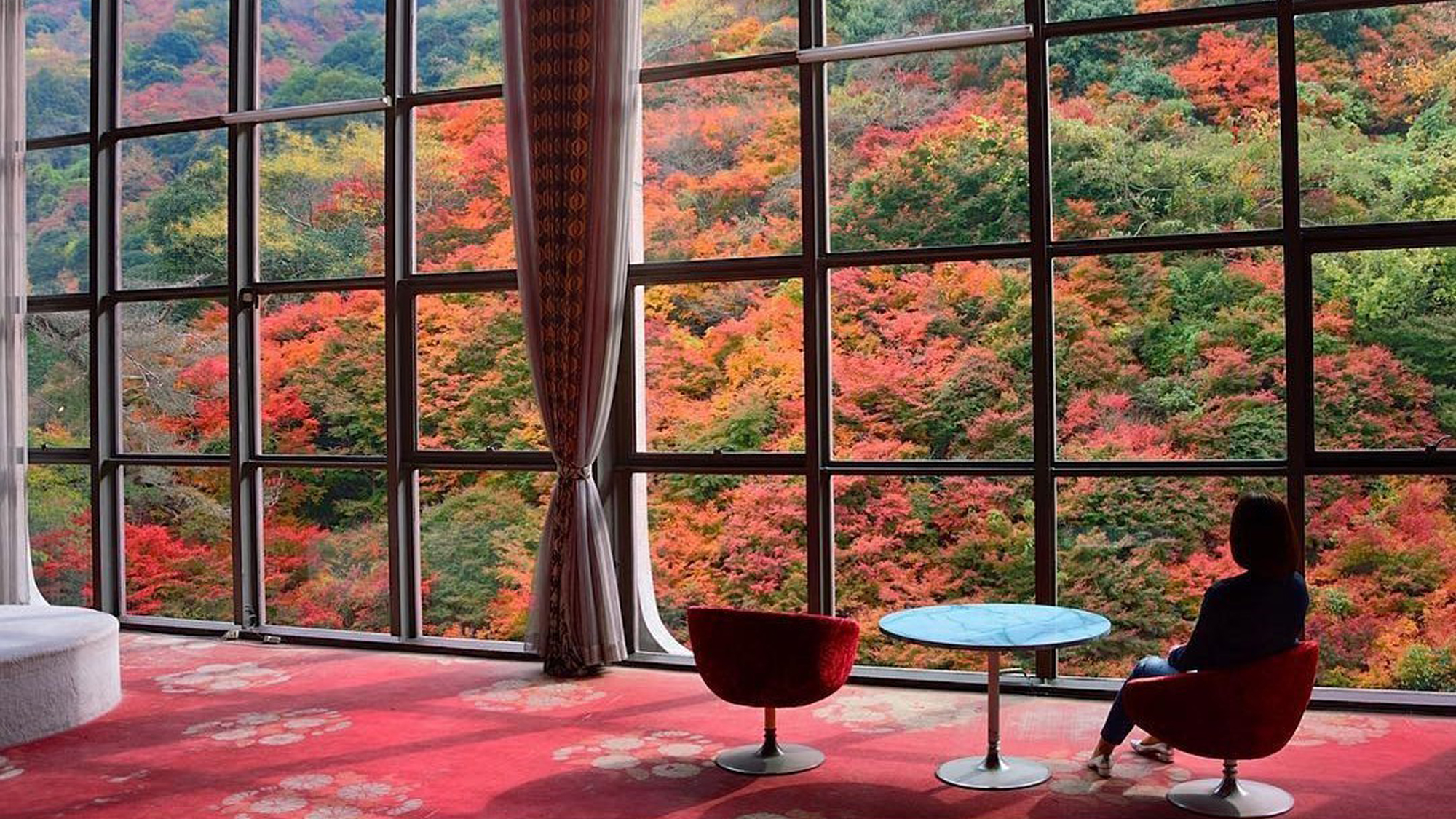 【秋】目前に迫る紅葉を眺めながらごゆっくりお寛ぎくださいませ。