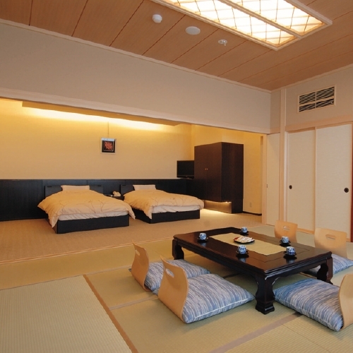 An example of a Japanese and Western room with an open-air bath