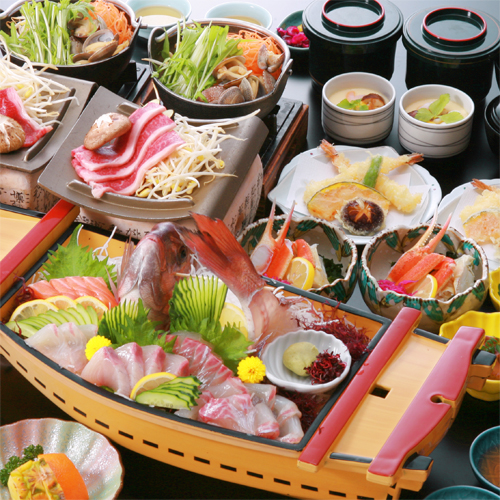 鯛の活姿造り舟盛り＆ズワイ蟹酢、和牛ステーキ♪