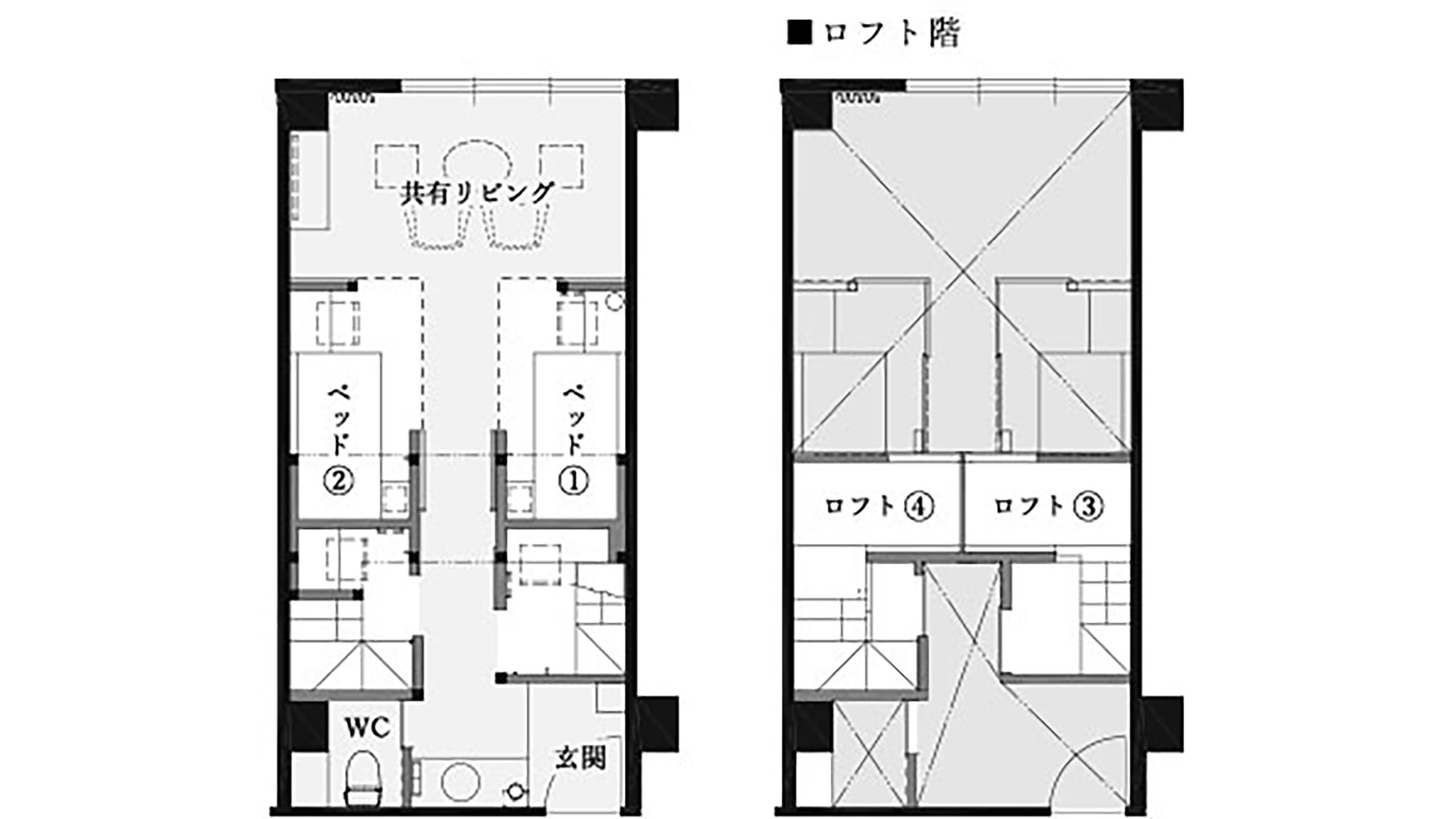 【コンパートメント】2ベッド＋2ロフトタイプー346ー（間取り図）